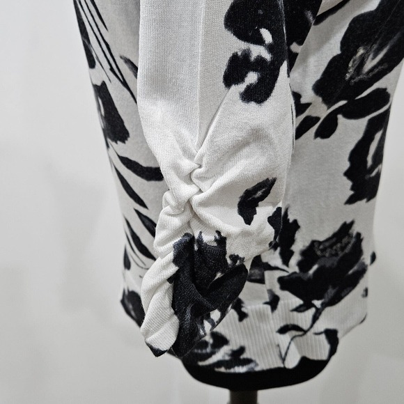 INC International Concepts White Black Floral Jewel Button Up Cardigan Medium - Picture 7 of 11